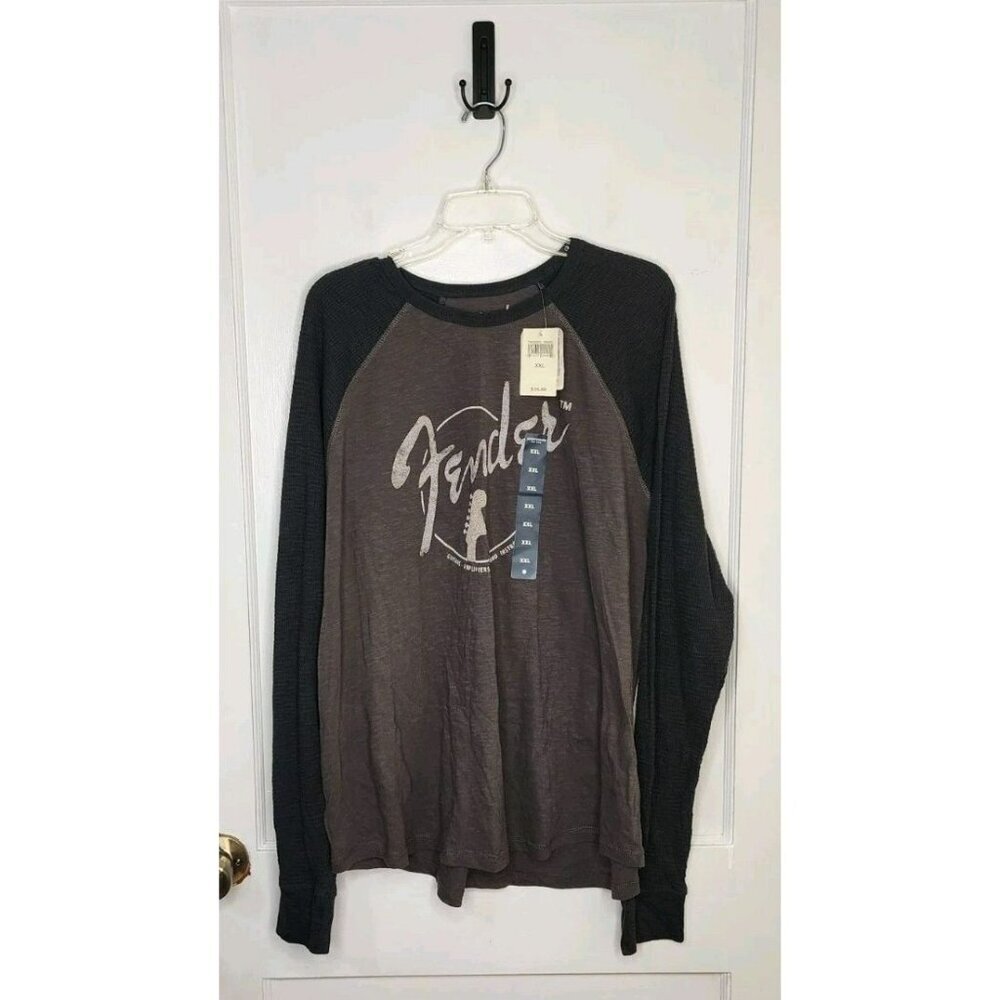 Fender Lucky Brand Waffle Knit Sleeves Gray Long Sleeve Shirt Mens XXL NWT - Picture 1 of 7